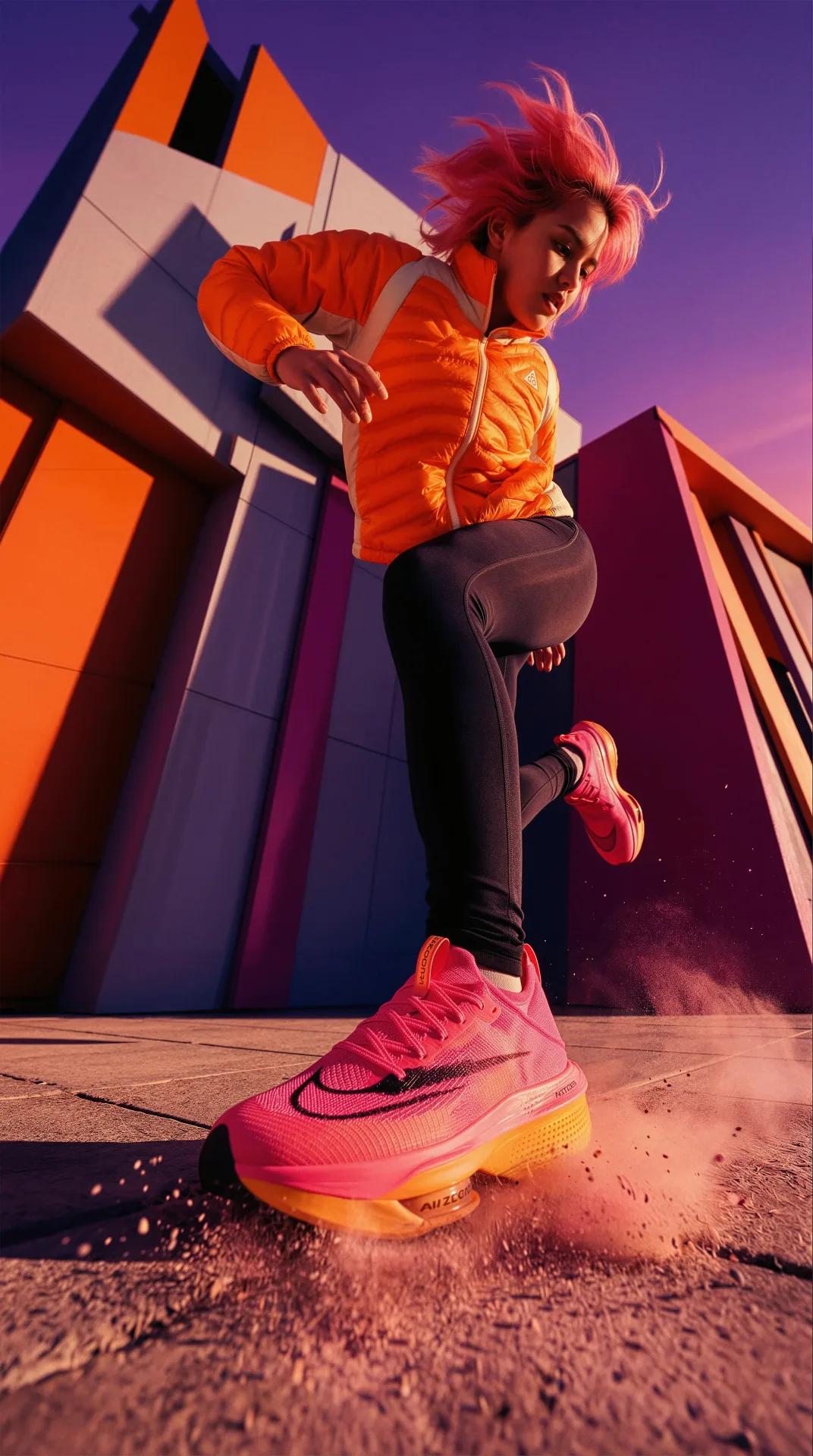 acg attitude is altitude pink hair orange jacket black leggings sneakers — SILICAVISION