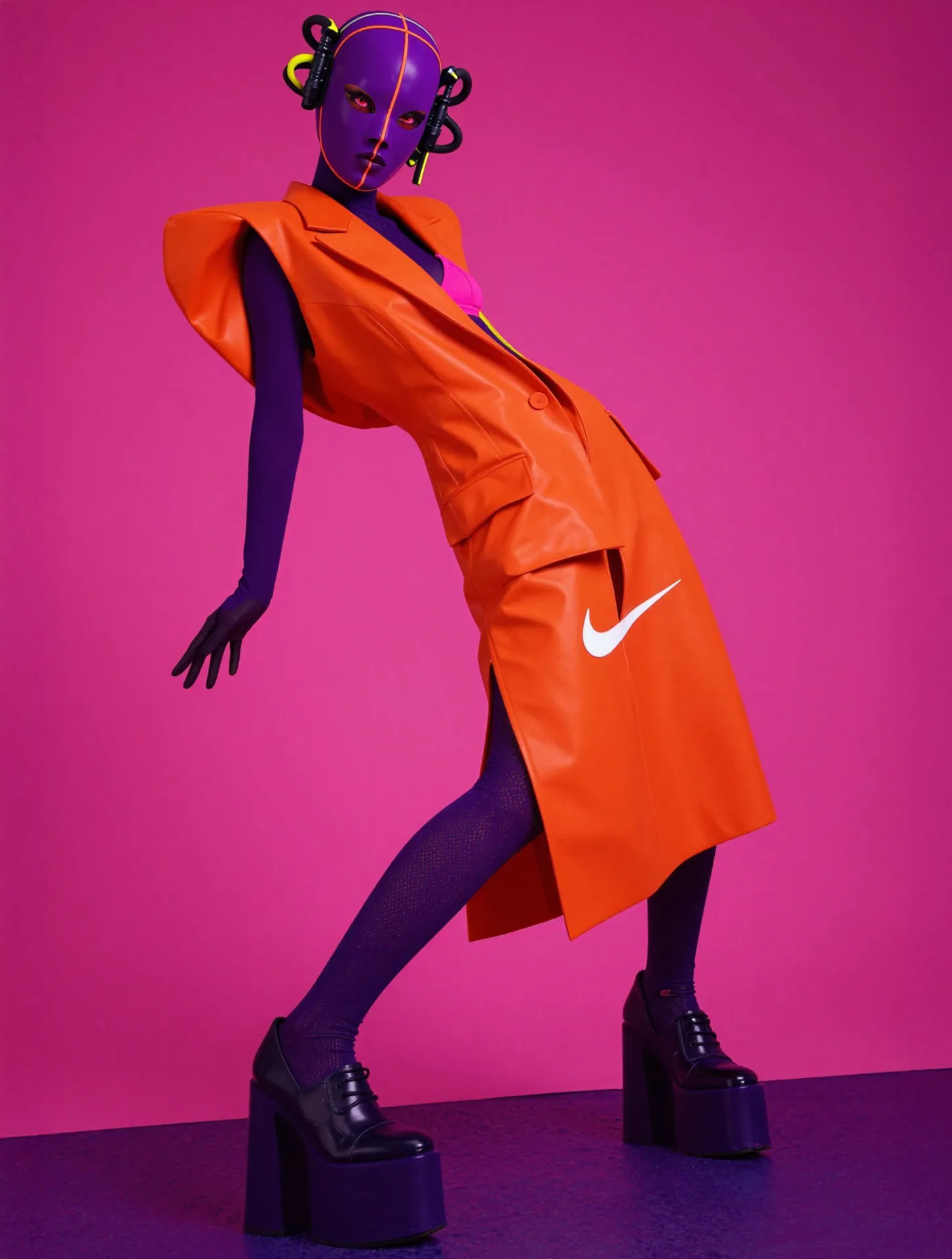 nike postfashion futuristic alien neon orange platform shoes purple — SILICAVISION