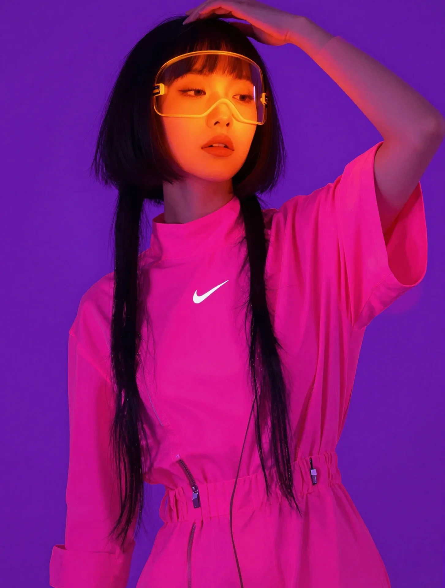 nike postfashion futuristic neon pink goggles ponytail fashion — SILICAVISION