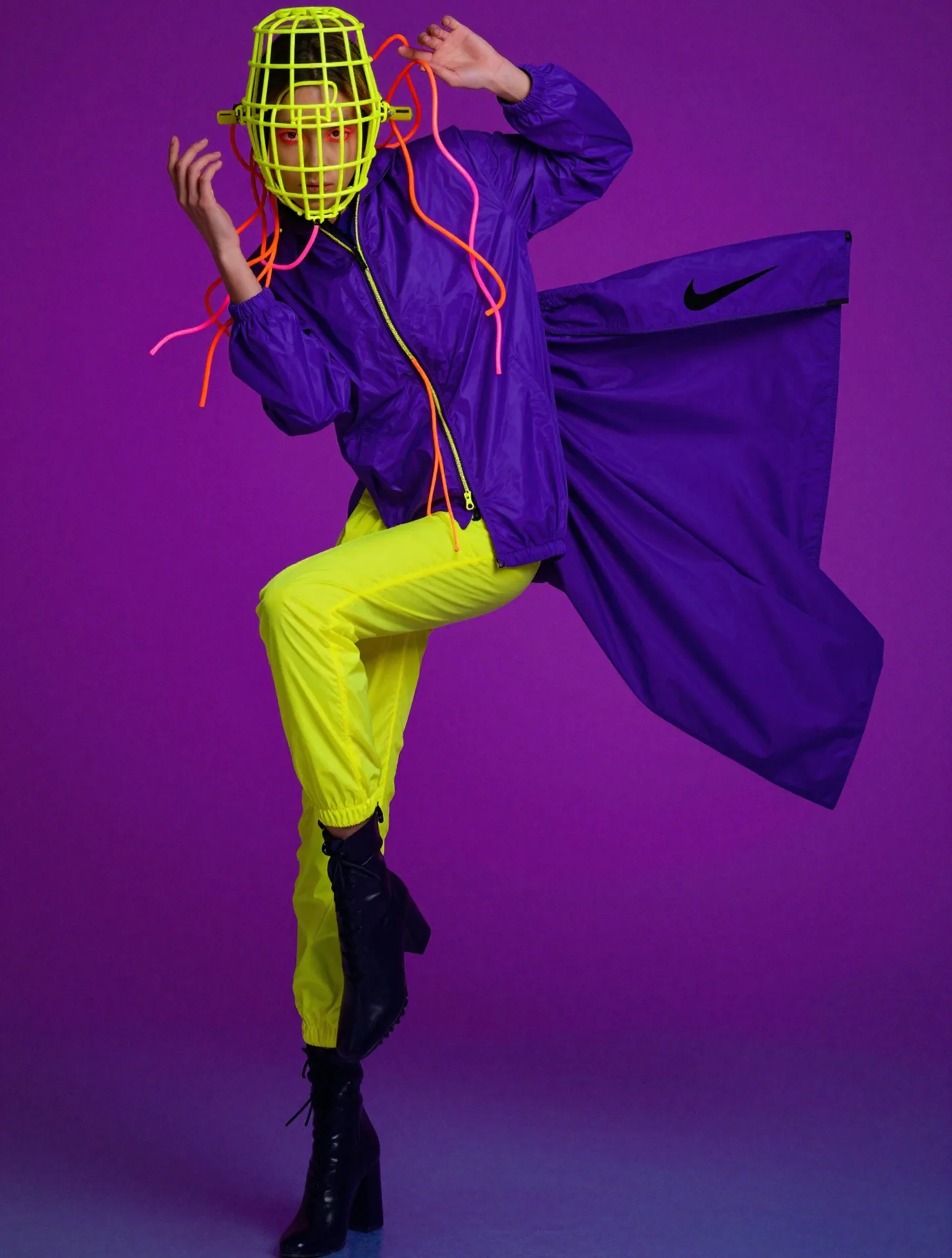 nike postfashion neon cage purple windbreaker yellow boots fashion — SILICAVISION