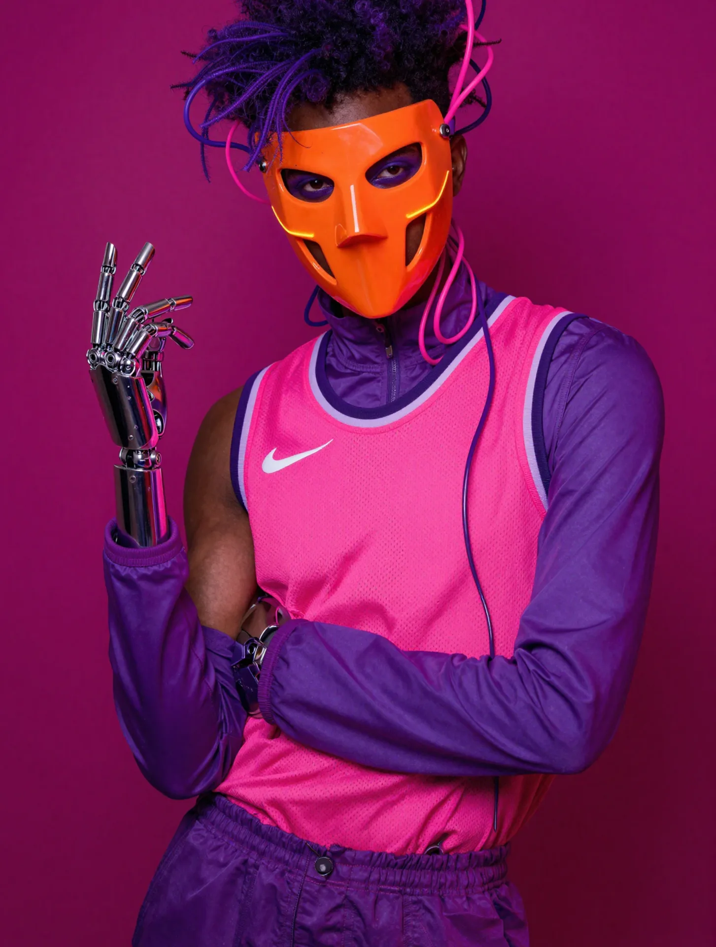 nike postfashion robotic hand futuristic neon vibrant cyberpunk purple — SILICAVISION