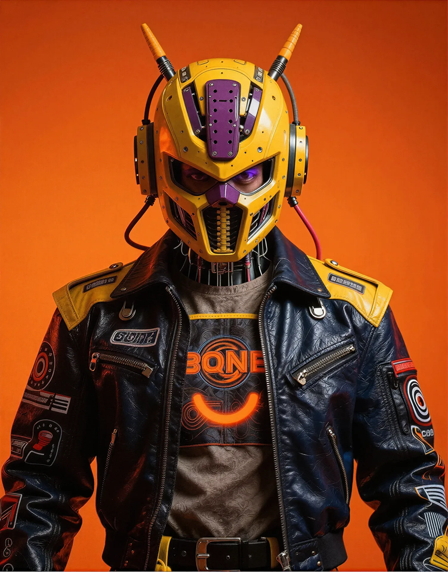 persona character design cyberpunk futuristic leather jacket biker orange — SILICAVISION