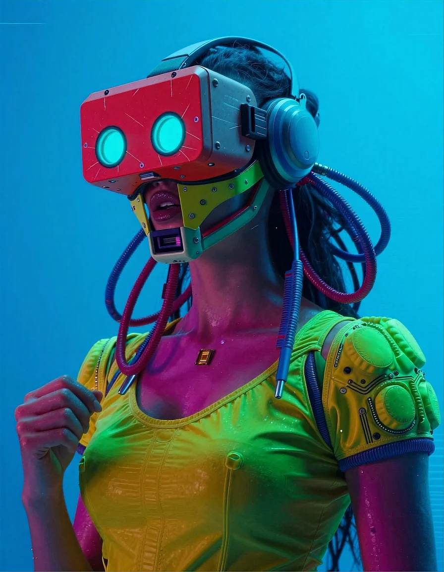 persona character design cyborg neon cyberpunk futuristic woman yellow green — SILICAVISION