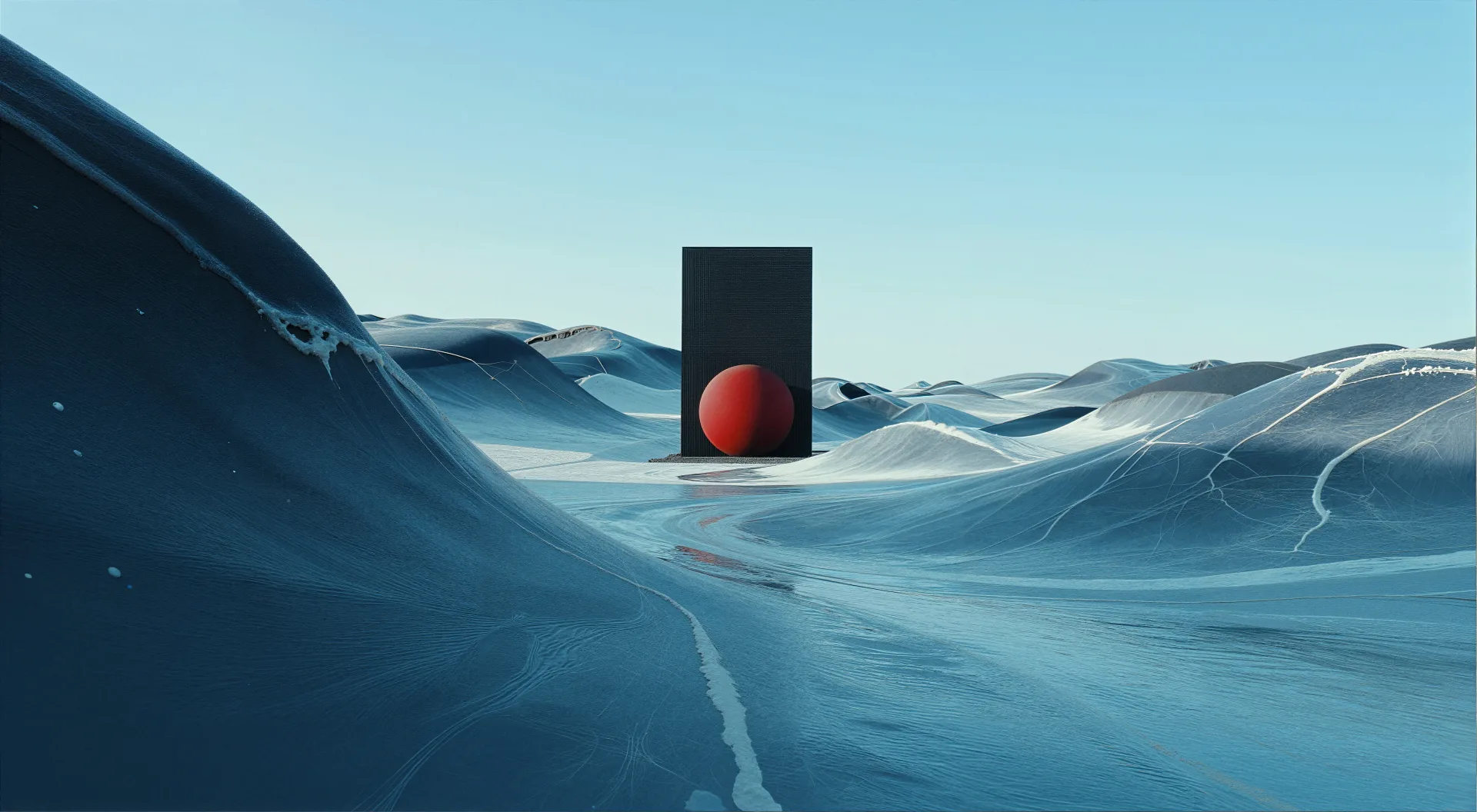 vagrant souls desert red sphere black cube snow blue sky — SILICAVISION