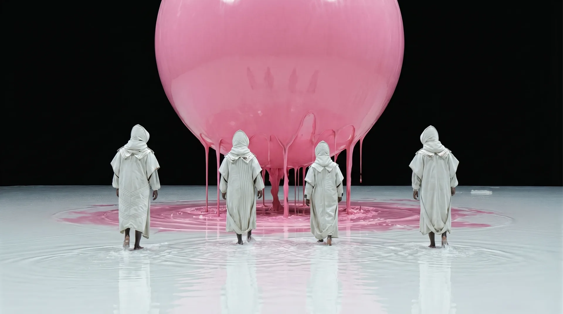 vagrant souls hooded figures white robes pink liquid surreal black — SILICAVISION