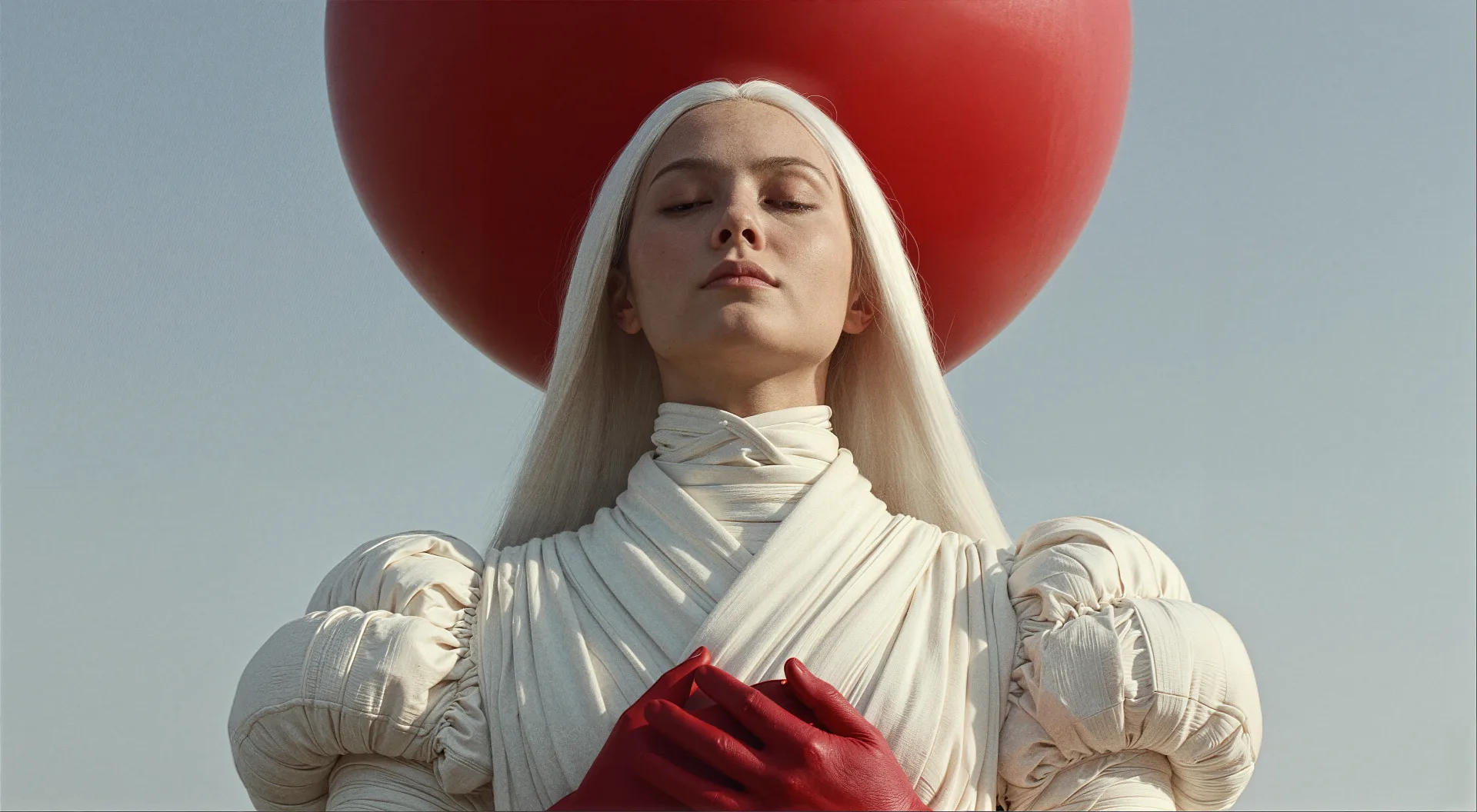 vagrant souls white woman red balloon dress gloves serene surreal — SILICAVISION