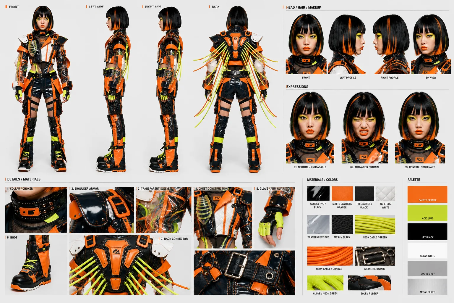 nerve signal cyberpunk futuristic neon black orange female armor — SILICAVISION
