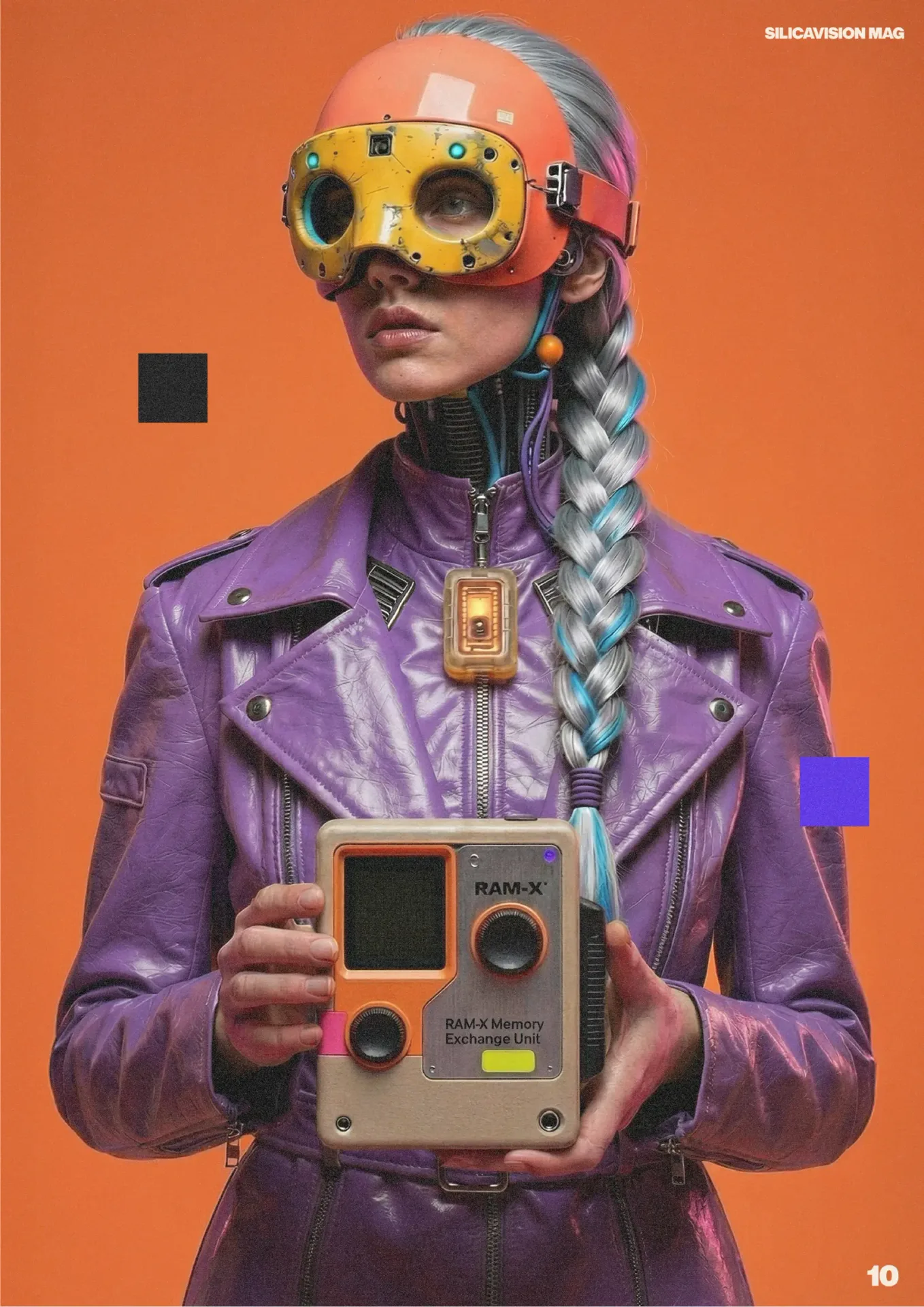 silicavision magazine metroplex 11 cyborg futuristic purple braid goggles orange tech