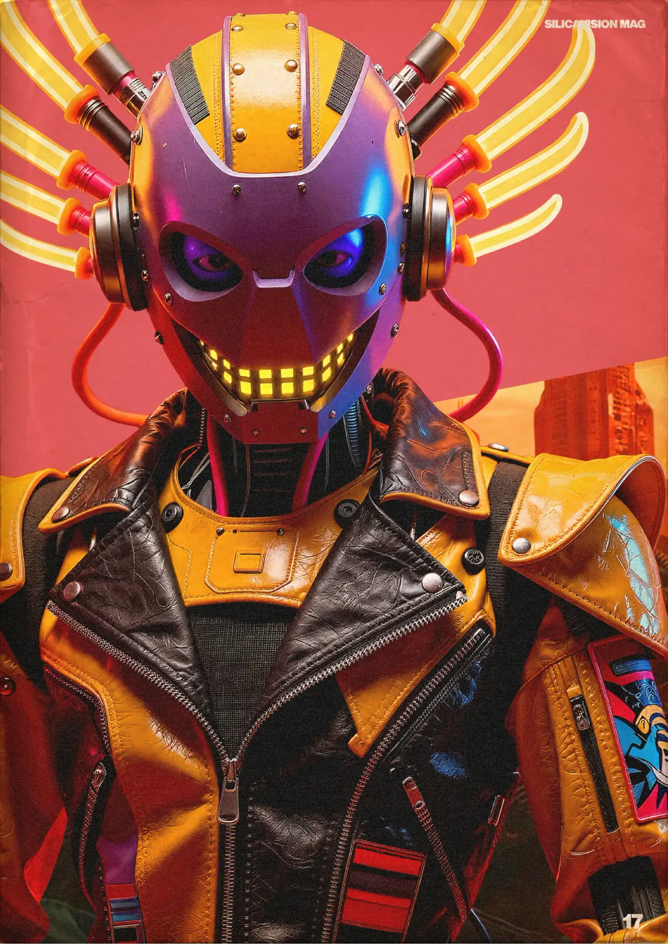 silicavision magazine metroplex 17 cyborg leather jacket cyberpunk neon lights futuristic