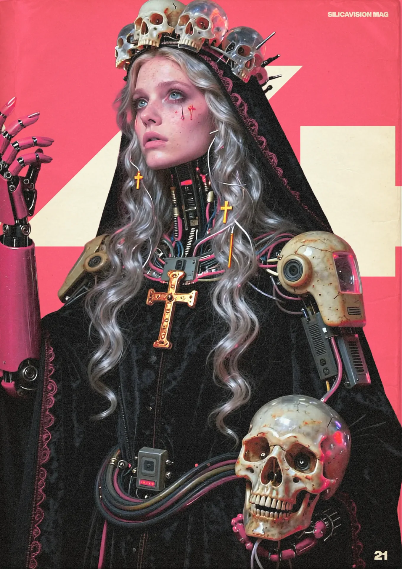 silicavision magazine metroplex 21 cyborg skull cross gothic cyberpunk red black