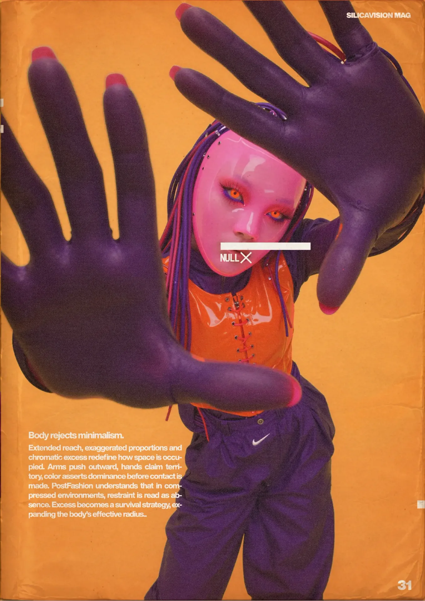 silicavision magazine metroplex 31 futuristic hands purple orange gloves fashion