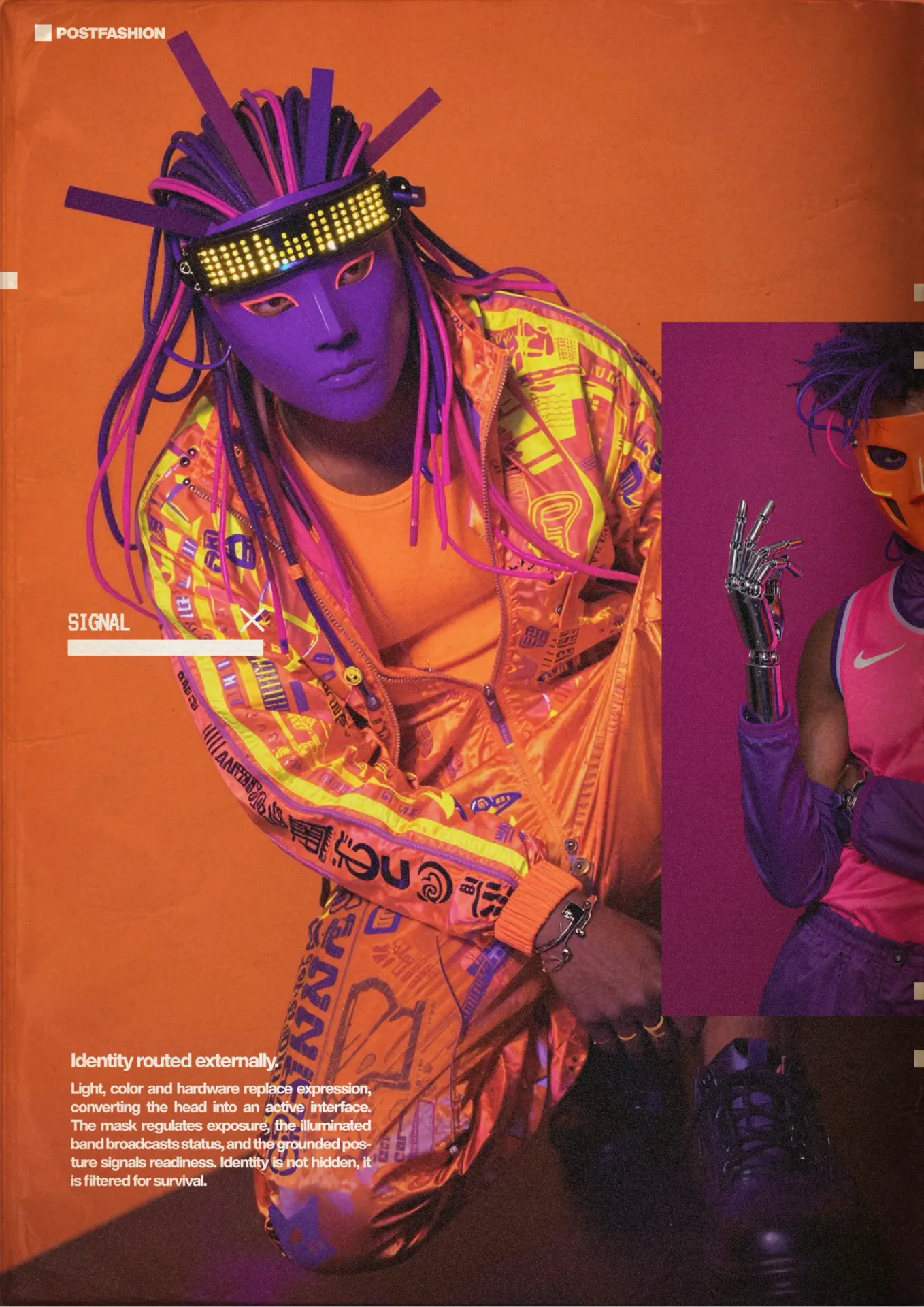 silicavision magazine metroplex 32 futuristic cyberpunk neon mask vibrant fashion orange