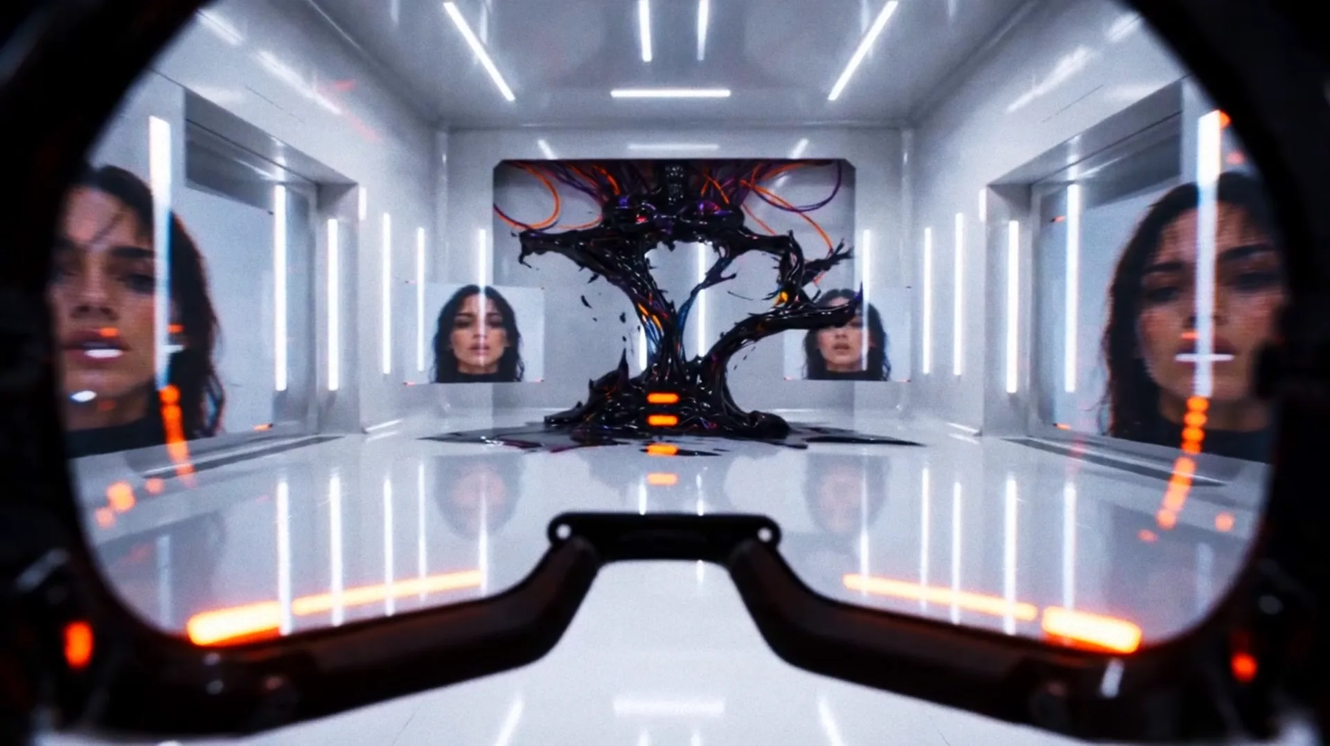 snts infamous reality copy goggles reflection futuristic tree mirrored faces neon — SILICAVISION