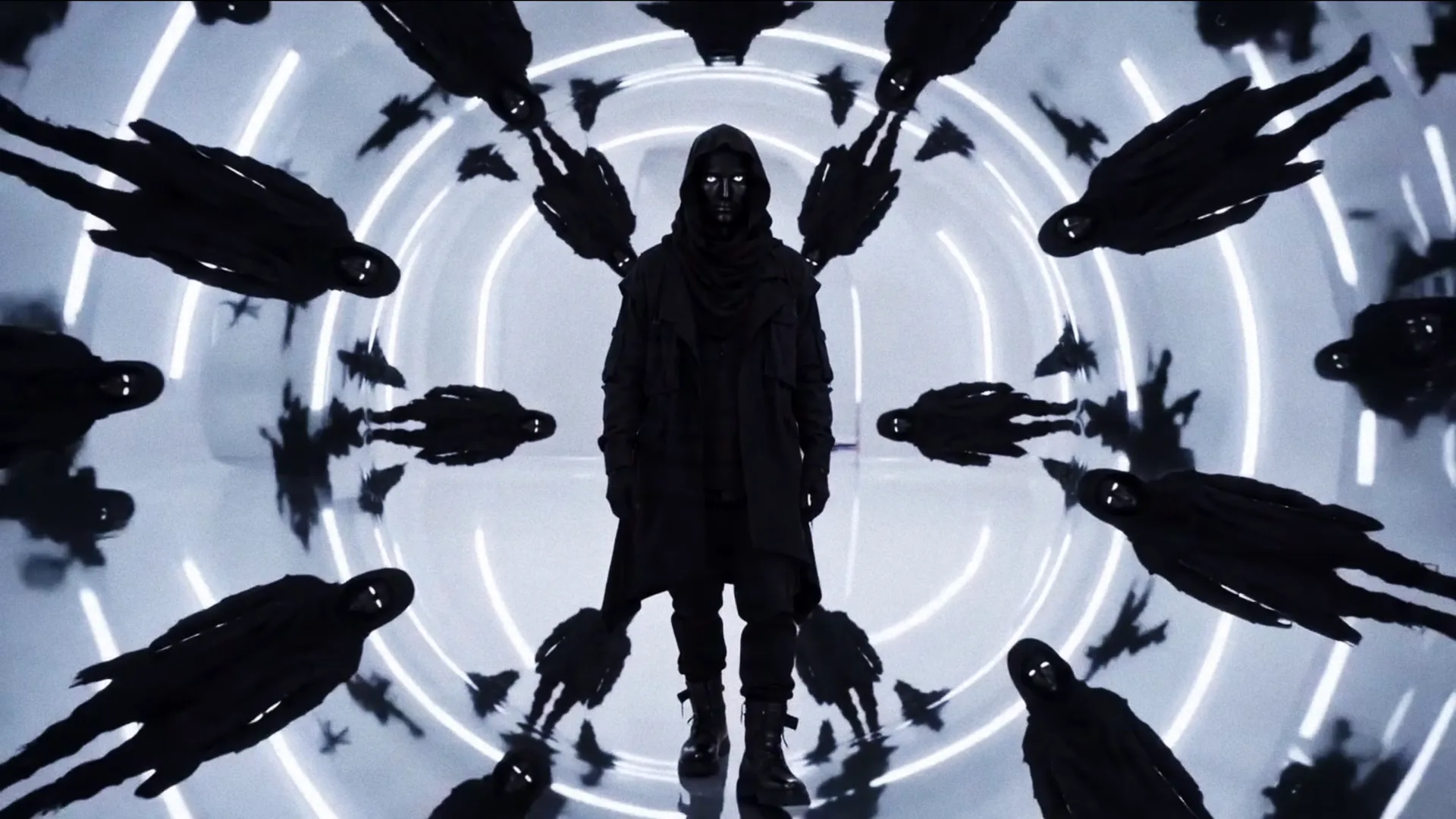 snts infamous reality copy shadow figure hooded cloak futuristic reflective — SILICAVISION