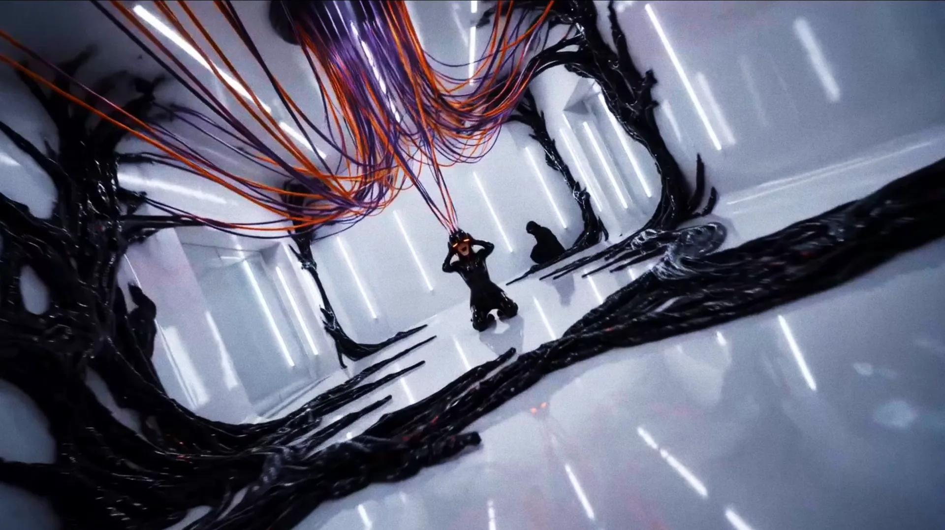 snts infamous reality copy silhouette figure abstract lines futuristic setting — SILICAVISION