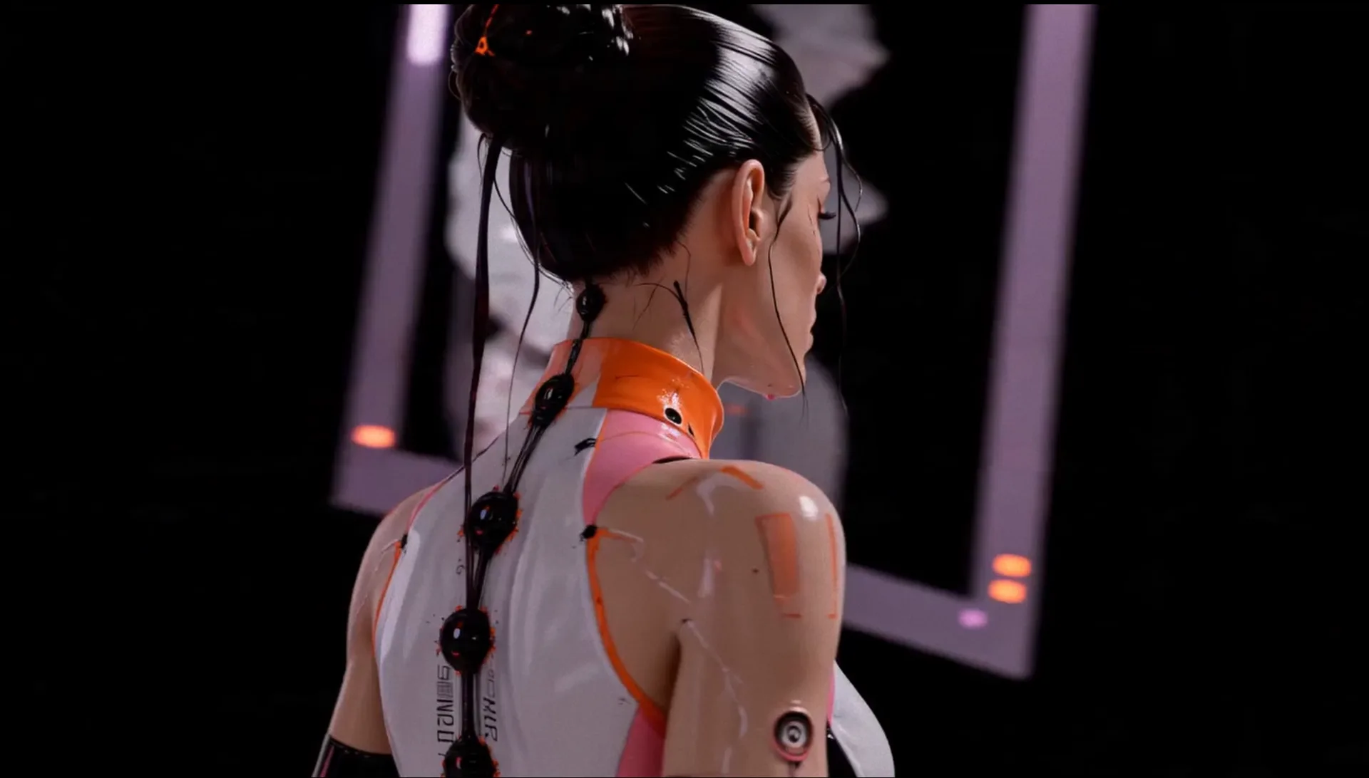 snts infamous reality cyborg futuristic cyberpunk neon orange white black — SILICAVISION