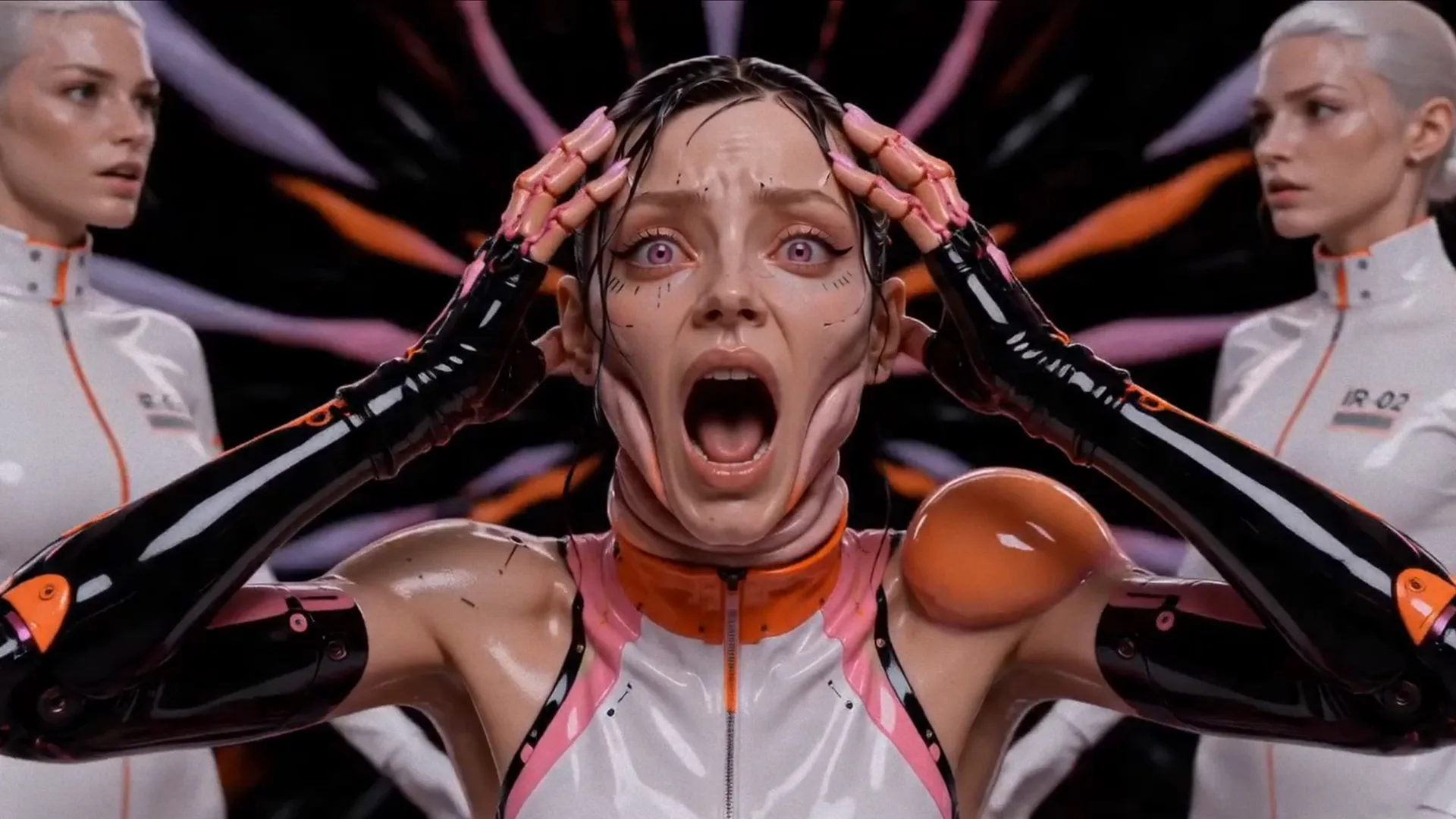 snts infamous reality cyborg wet shock futuristic orange black cyberpunk — SILICAVISION