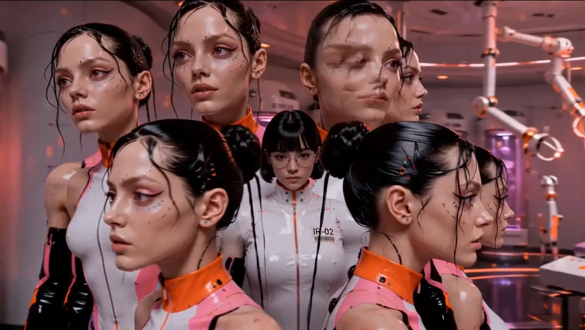 snts infamous reality futuristic women wet hair orange white neon sci fi — SILICAVISION