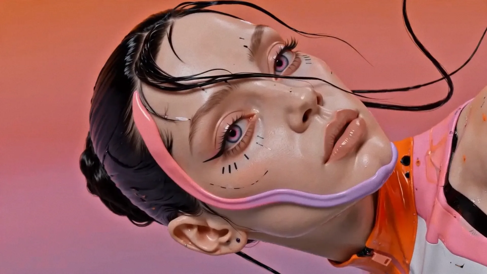 snts infamous reality woman headshot surrealism pink orange wet hair fashion — SILICAVISION